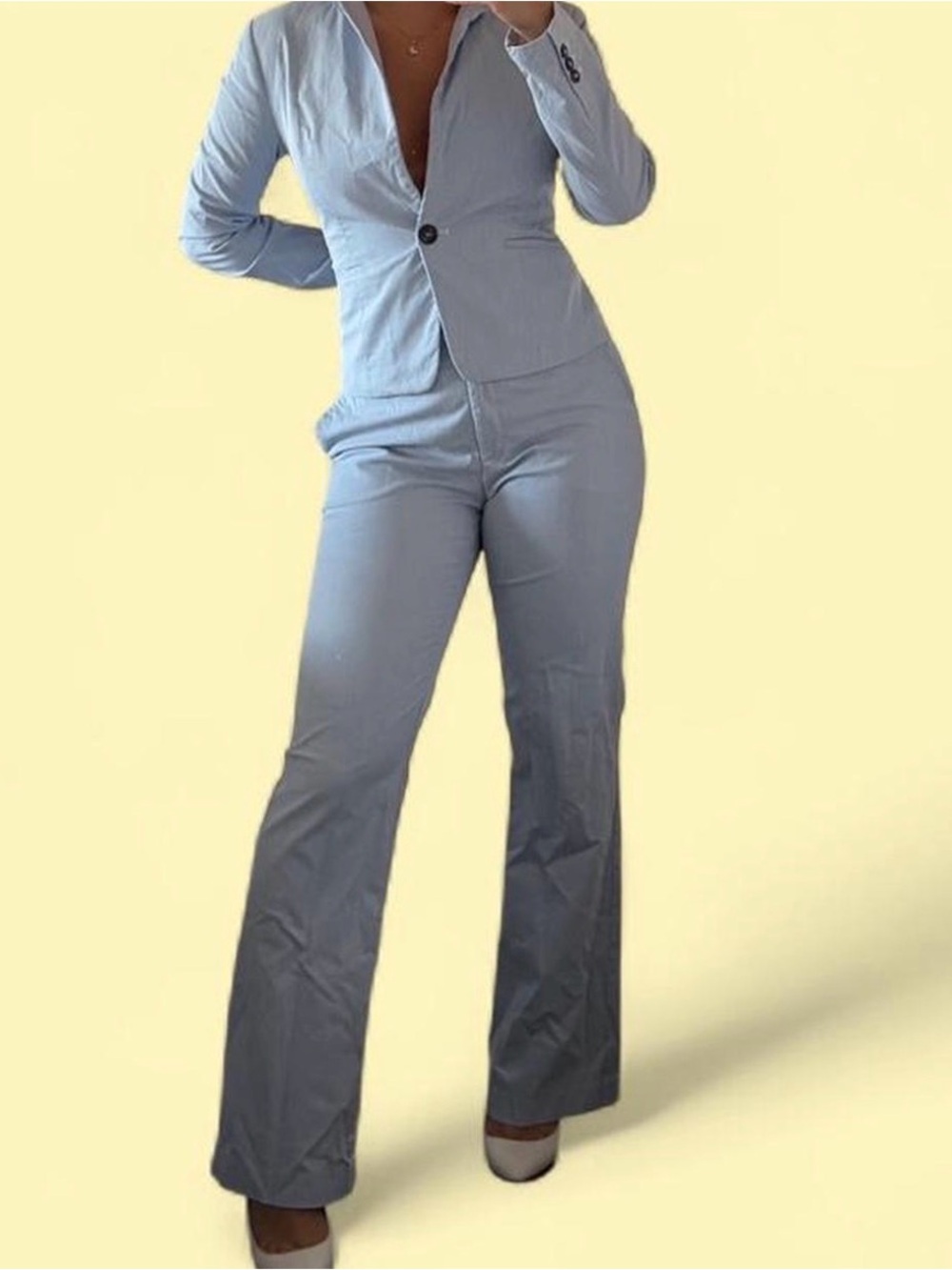 H&M Tailored Light Blue Women's Pantsuit - Set Classic Blazer & Flared Trousers